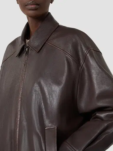 Weekend Max Mara Women's Nappa Leather Bomber Jacket - Dark Bown | Thumbnail 6 Weekend Max Mara Women's Nappa Leather Bomber Jacket - Dark Bown | Thumbnail 6