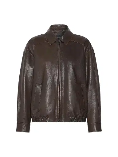 Weekend Max Mara Women's Nappa Leather Bomber Jacket - Dark Bown | Thumbnail 1 Weekend Max Mara Women's Nappa Leather Bomber Jacket - Dark Bown | Thumbnail 1