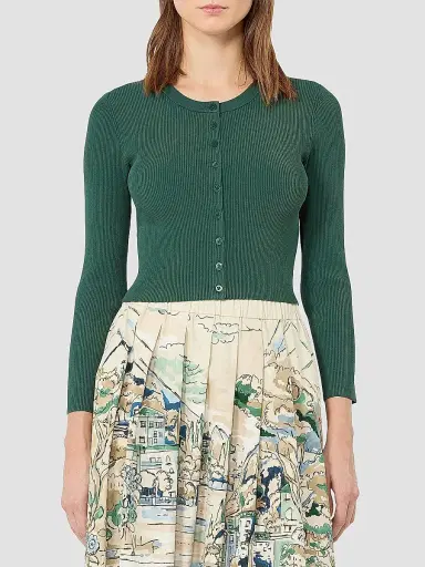 Weekend Max Mara Women's Fine Rib Knit Viscose Yarn Cardigan - Green | Thumbnail 3 Weekend Max Mara Women's Fine Rib Knit Viscose Yarn Cardigan - Green | Thumbnail 3
