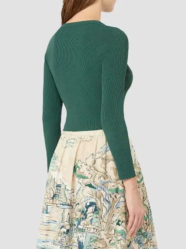 Weekend Max Mara Women's Fine Rib Knit Viscose Yarn Cardigan - Green | Thumbnail 4 Weekend Max Mara Women's Fine Rib Knit Viscose Yarn Cardigan - Green | Thumbnail 4