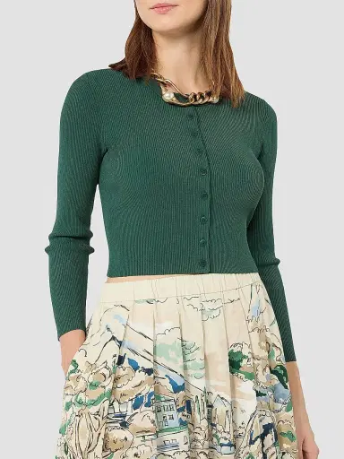Weekend Max Mara Women's Fine Rib Knit Viscose Yarn Cardigan - Green | Thumbnail 5 Weekend Max Mara Women's Fine Rib Knit Viscose Yarn Cardigan - Green | Thumbnail 5