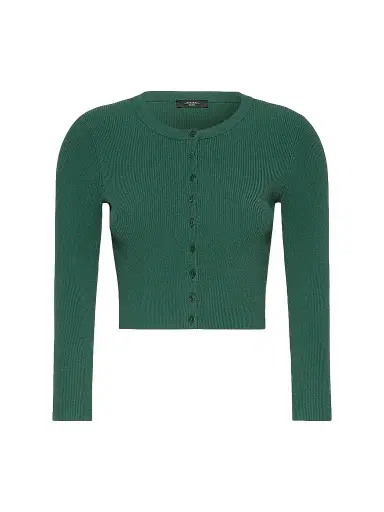Weekend Max Mara Women's Fine Rib Knit Viscose Yarn Cardigan - Green | Thumbnail 1 Weekend Max Mara Women's Fine Rib Knit Viscose Yarn Cardigan - Green | Thumbnail 1