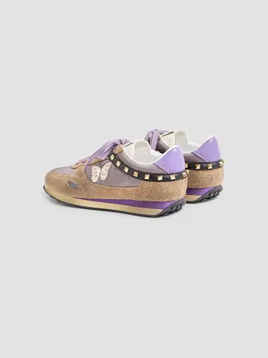 Valentino Garavani Men's Stud Up Sneaker in Split Leather and Nylon with Butterfly Embroidery - Lilac Multicolor | Thumbnail 4 Valentino Garavani Men's Stud Up Sneaker in Split Leather and Nylon with Butterfly Embroidery - Lilac Multicolor | Thumbnail 4