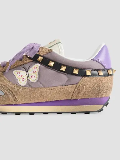 Valentino Garavani Men's Stud Up Sneaker in Split Leather and Nylon with Butterfly Embroidery - Lilac Multicolor | Thumbnail 5 Valentino Garavani Men's Stud Up Sneaker in Split Leather and Nylon with Butterfly Embroidery - Lilac Multicolor | Thumbnail 5