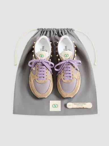 Valentino Garavani Men's Stud Up Sneaker in Split Leather and Nylon with Butterfly Embroidery - Lilac Multicolor | Thumbnail 7 Valentino Garavani Men's Stud Up Sneaker in Split Leather and Nylon with Butterfly Embroidery - Lilac Multicolor | Thumbnail 7