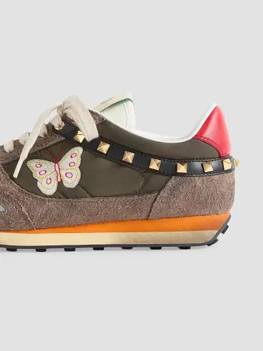 Valentino Garavani Men's Stud Up Sneakers in Split Leather and Nylon with Butterfly Embroidery - Olive Green Multicolour | Thumbnail 5 Valentino Garavani Men's Stud Up Sneakers in Split Leather and Nylon with Butterfly Embroidery - Olive Green Multicolour | Thumbnail 5