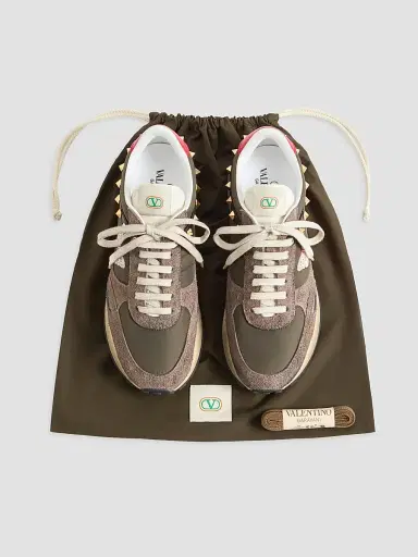 Valentino Garavani Men's Stud Up Sneakers in Split Leather and Nylon with Butterfly Embroidery - Olive Green Multicolour | Thumbnail 7 Valentino Garavani Men's Stud Up Sneakers in Split Leather and Nylon with Butterfly Embroidery - Olive Green Multicolour | Thumbnail 7