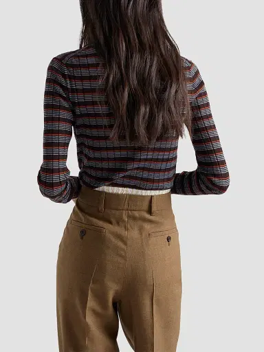 Prada Women's Striped Cashmere and Silk Polo Shirt - Brown - Size 10 | Thumbnail 4 Prada Women's Striped Cashmere and Silk Polo Shirt - Brown - Size 10 | Thumbnail 4