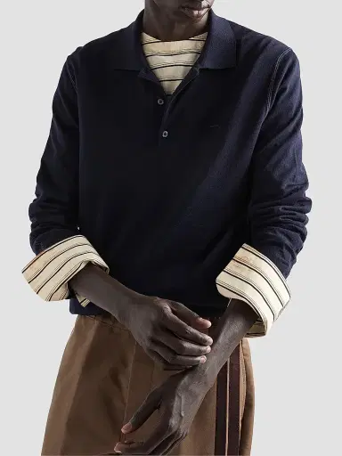 Prada Men's Long-Sleeved Wool Polo Sweater - Blue - Size 44 | Thumbnail 4 Prada Men's Long-Sleeved Wool Polo Sweater - Blue - Size 44 | Thumbnail 4