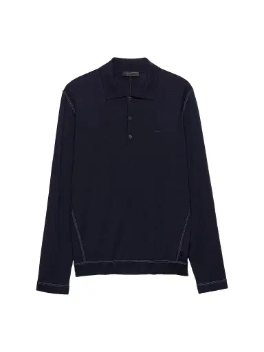 Prada Men's Long-Sleeved Wool Polo Sweater - Blue - Size 44 | Thumbnail 1 Prada Men's Long-Sleeved Wool Polo Sweater - Blue - Size 44 | Thumbnail 1
