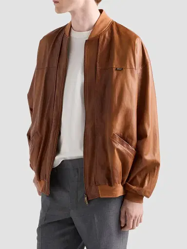 Prada Men's Oversized Nappa Leather Bomber Jacket | Thumbnail 2 Prada Men's Oversized Nappa Leather Bomber Jacket | Thumbnail 2