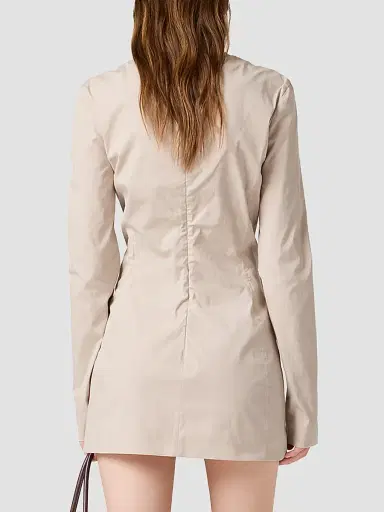Miu Miu Women's Stretch Poplin Mini Dress - Beige Khaki | Thumbnail 4 Miu Miu Women's Stretch Poplin Mini Dress - Beige Khaki | Thumbnail 4