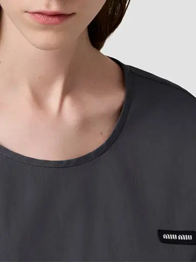 Miu Miu Women's Stretch Poplin Top - Grey | Thumbnail 6 Miu Miu Women's Stretch Poplin Top - Grey | Thumbnail 6