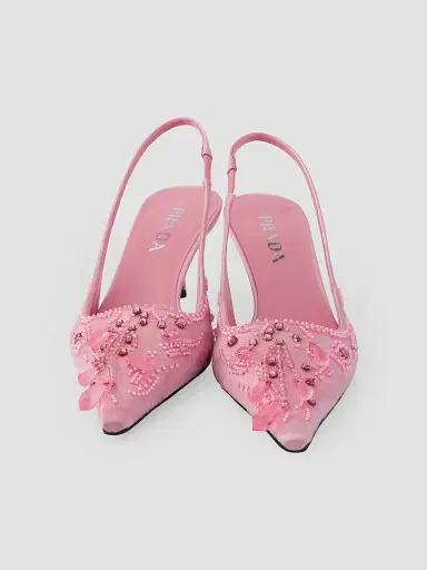Prada Women's Embroidered Satin Slingback Pumps - Pink | Thumbnail 4 Prada Women's Embroidered Satin Slingback Pumps - Pink | Thumbnail 4