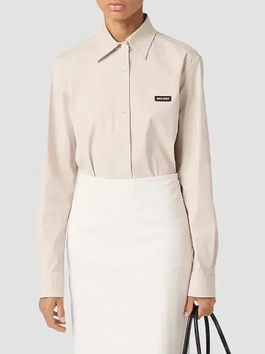Miu Miu Women's Stretch Poplin Shirt - Beige Khaki | Thumbnail 2 Miu Miu Women's Stretch Poplin Shirt - Beige Khaki | Thumbnail 2
