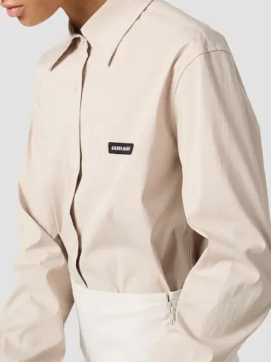 Miu Miu Women's Stretch Poplin Shirt - Beige Khaki | Thumbnail 4 Miu Miu Women's Stretch Poplin Shirt - Beige Khaki | Thumbnail 4