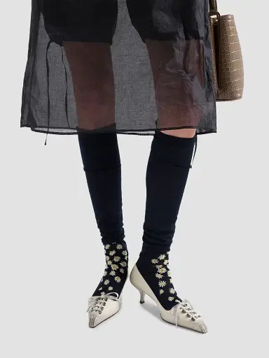 Prada Women's Embroidered Over the Knee Cotton Socks - Blue - Size 3 | Thumbnail 2 Prada Women's Embroidered Over the Knee Cotton Socks - Blue - Size 3 | Thumbnail 2