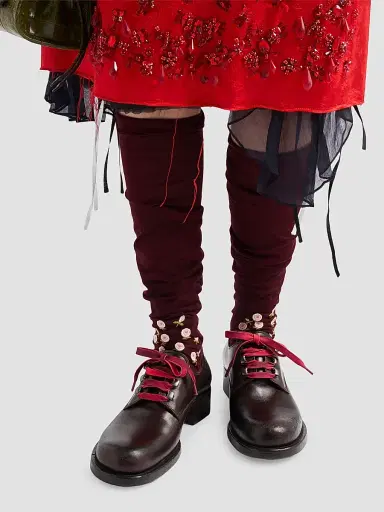 Prada Women's Embroidered Over the Knee Cotton Socks - Dark Red - Size 1 | Thumbnail 2 Prada Women's Embroidered Over the Knee Cotton Socks - Dark Red - Size 1 | Thumbnail 2