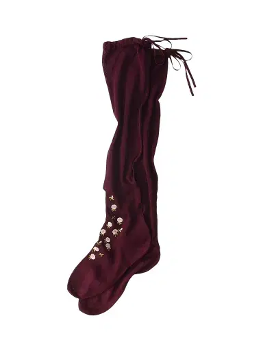 Prada Women's Embroidered Over the Knee Cotton Socks - Dark Red - Size 1 | Thumbnail 1 Prada Women's Embroidered Over the Knee Cotton Socks - Dark Red - Size 1 | Thumbnail 1