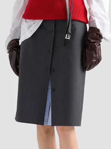 Prada Women's Light Mohair and Chambray Skirt - Grey - Size 2 | Thumbnail 2 Prada Women's Light Mohair and Chambray Skirt - Grey - Size 2 | Thumbnail 2