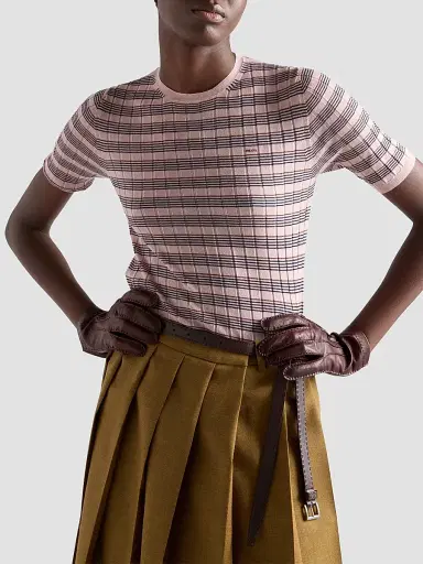 Prada Women's Short-Sleeved Striped Cashmere and Silk Sweater - Pink - Size 8 | Thumbnail 3 Prada Women's Short-Sleeved Striped Cashmere and Silk Sweater - Pink - Size 8 | Thumbnail 3