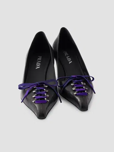 Prada Women's Antiqued Leather Pumps - Black | Thumbnail 4 Prada Women's Antiqued Leather Pumps - Black | Thumbnail 4