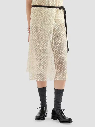 Prada Women's Embroidered Lace Skirt - Beige | Thumbnail 3 Prada Women's Embroidered Lace Skirt - Beige | Thumbnail 3