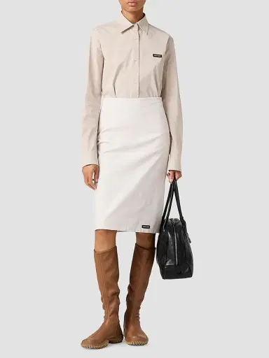 Miu Miu Women's Stretch Poplin Skirt - Beige Khaki | Thumbnail 2 Miu Miu Women's Stretch Poplin Skirt - Beige Khaki | Thumbnail 2