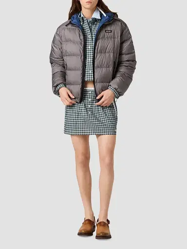 Miu Miu Women's Light Pongé Down Hoodie Jacket - Grey - Size 4 | Thumbnail 2 Miu Miu Women's Light Pongé Down Hoodie Jacket - Grey - Size 4 | Thumbnail 2