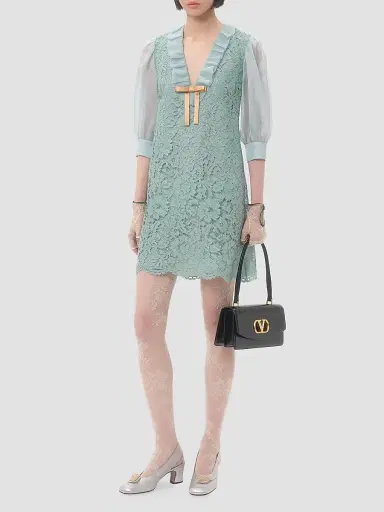 Valentino Garavani Women's Short Dress in Heavy Lace - Azure | Thumbnail 3 Valentino Garavani Women's Short Dress in Heavy Lace - Azure | Thumbnail 3