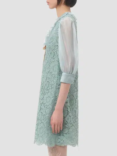 Valentino Garavani Women's Short Dress in Heavy Lace - Azure | Thumbnail 4 Valentino Garavani Women's Short Dress in Heavy Lace - Azure | Thumbnail 4
