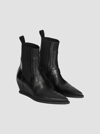 Rick Owens Men's Point Toe Leather Wedge-Heel Ankle Boots - Black - Size 13 | Thumbnail 2 Rick Owens Men's Point Toe Leather Wedge-Heel Ankle Boots - Black - Size 13 | Thumbnail 2
