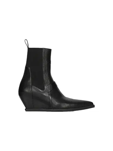 Rick Owens Men's Point Toe Leather Wedge-Heel Ankle Boots - Black - Size 13 | Thumbnail 1 Rick Owens Men's Point Toe Leather Wedge-Heel Ankle Boots - Black - Size 13 | Thumbnail 1