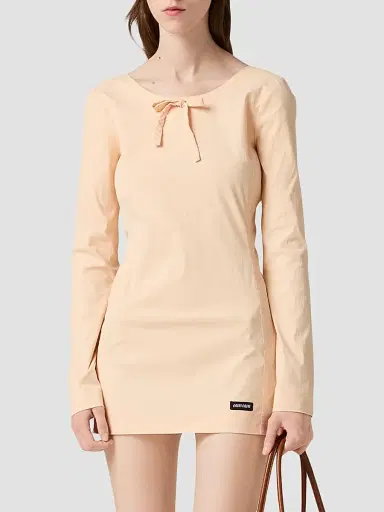 Miu Miu Women's Stretch Poplin Mini Dress - Beige | Thumbnail 2 Miu Miu Women's Stretch Poplin Mini Dress - Beige | Thumbnail 2