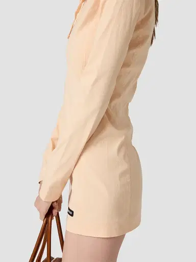 Miu Miu Women's Stretch Poplin Mini Dress - Beige | Thumbnail 4 Miu Miu Women's Stretch Poplin Mini Dress - Beige | Thumbnail 4