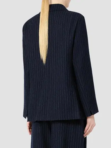 Max Mara Women's Double Breasted Pinstripe Wool Jacket - Midnight Blue - Size 12 | Thumbnail 4 Max Mara Women's Double Breasted Pinstripe Wool Jacket - Midnight Blue - Size 12 | Thumbnail 4