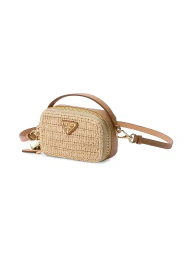 Prada Women's Crochet and Leather Mini Pouch - Beige Khaki | Thumbnail 2 Prada Women's Crochet and Leather Mini Pouch - Beige Khaki | Thumbnail 2