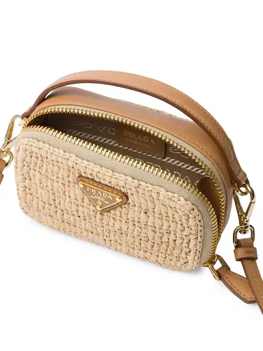 Prada Women's Crochet and Leather Mini Pouch - Beige Khaki | Thumbnail 4 Prada Women's Crochet and Leather Mini Pouch - Beige Khaki | Thumbnail 4