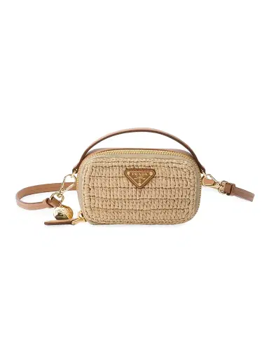 Prada Women's Crochet and Leather Mini Pouch - Beige Khaki | Thumbnail 1 Prada Women's Crochet and Leather Mini Pouch - Beige Khaki | Thumbnail 1
