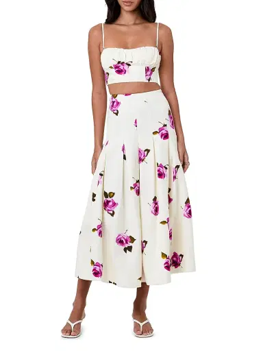 NICHOLAS Women's Yulia Printed Linen-Blend Crop Top - Floating Rosebuds | Thumbnail 2 NICHOLAS Women's Yulia Printed Linen-Blend Crop Top - Floating Rosebuds | Thumbnail 2
