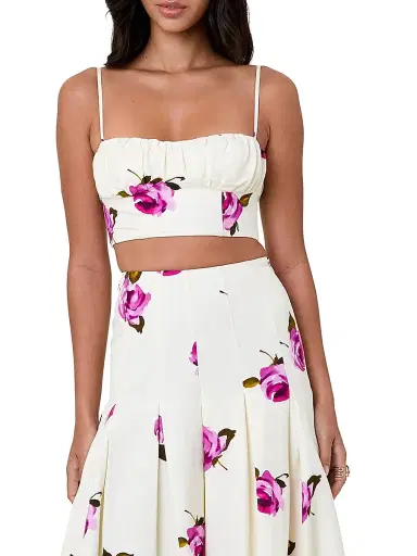 NICHOLAS Women's Yulia Printed Linen-Blend Crop Top - Floating Rosebuds | Thumbnail 3 NICHOLAS Women's Yulia Printed Linen-Blend Crop Top - Floating Rosebuds | Thumbnail 3