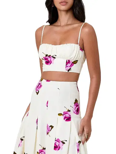 NICHOLAS Women's Yulia Printed Linen-Blend Crop Top - Floating Rosebuds | Thumbnail 4 NICHOLAS Women's Yulia Printed Linen-Blend Crop Top - Floating Rosebuds | Thumbnail 4