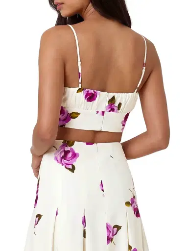 NICHOLAS Women's Yulia Printed Linen-Blend Crop Top - Floating Rosebuds | Thumbnail 5 NICHOLAS Women's Yulia Printed Linen-Blend Crop Top - Floating Rosebuds | Thumbnail 5