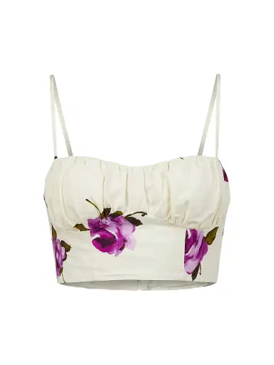 NICHOLAS Women's Yulia Printed Linen-Blend Crop Top - Floating Rosebuds | Thumbnail 1 NICHOLAS Women's Yulia Printed Linen-Blend Crop Top - Floating Rosebuds | Thumbnail 1