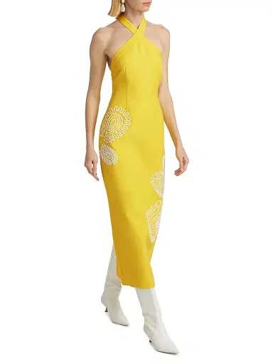 Significant Other Women's Carly Embroidered Linen-Blend Halterneck Midi-Dress - Lemon | Thumbnail 2 Significant Other Women's Carly Embroidered Linen-Blend Halterneck Midi-Dress - Lemon | Thumbnail 2