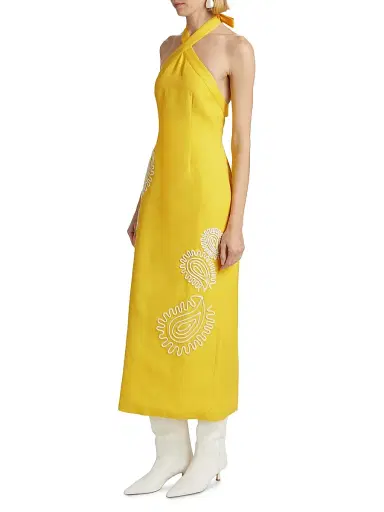 Significant Other Women's Carly Embroidered Linen-Blend Halterneck Midi-Dress - Lemon | Thumbnail 4 Significant Other Women's Carly Embroidered Linen-Blend Halterneck Midi-Dress - Lemon | Thumbnail 4