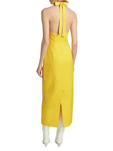 Significant Other Women's Carly Embroidered Linen-Blend Halterneck Midi-Dress - Lemon | Thumbnail 5 Significant Other Women's Carly Embroidered Linen-Blend Halterneck Midi-Dress - Lemon | Thumbnail 5