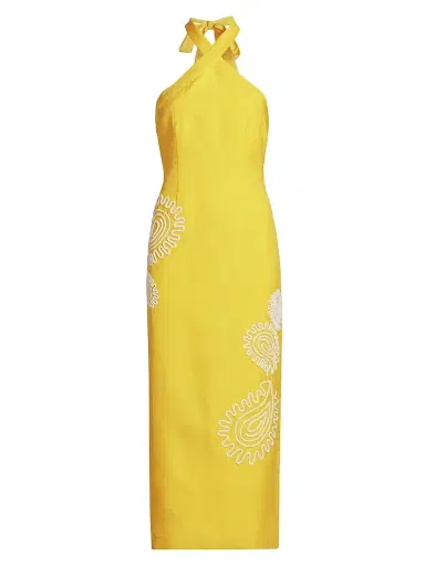 Significant Other Women's Carly Embroidered Linen-Blend Halterneck Midi-Dress - Lemon | Thumbnail 1 Significant Other Women's Carly Embroidered Linen-Blend Halterneck Midi-Dress - Lemon | Thumbnail 1