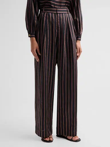 Zimmermann Women's Valiant Pleat Front Pants - Black Rose Stripe - Size 10 | Thumbnail 4 Zimmermann Women's Valiant Pleat Front Pants - Black Rose Stripe - Size 10 | Thumbnail 4