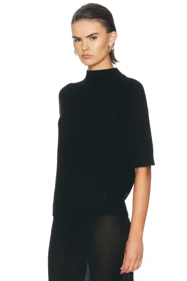 Loulou de Saison Ruth High-Neck Short Saddle-Sleeve Top | Thumbnail 2 Loulou de Saison Ruth High-Neck Short Saddle-Sleeve Top | Thumbnail 2